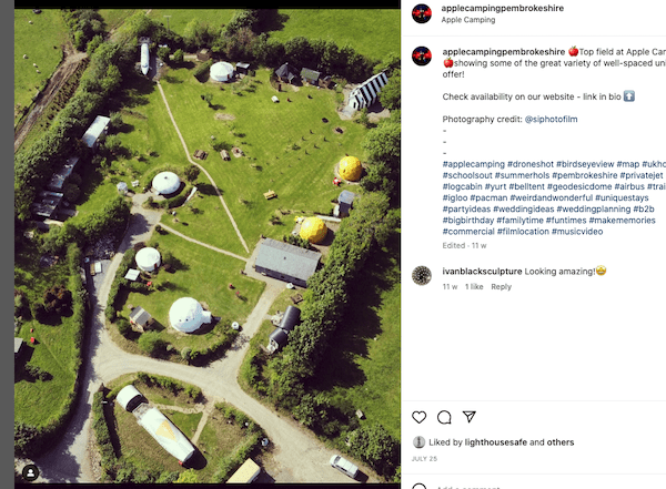 Social Media at Apple camping Pembrokeshire